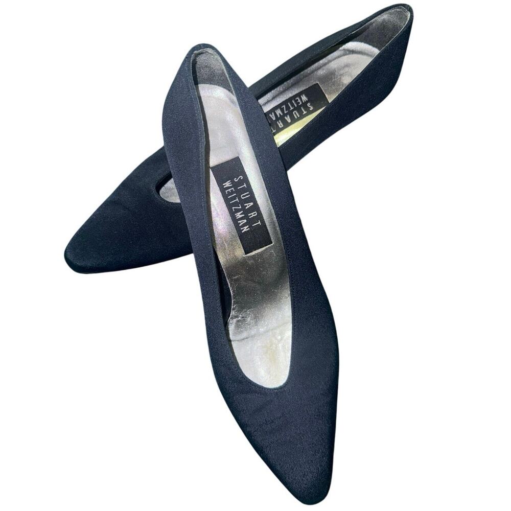 Vintage Navy Blue Stuart Weitzman Almond Toe Pumps Size 8B - Picture 2 of 4